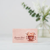 Espresso Stand Koffiewinkel Cup en Bonen Visitekaartje (Staand voorkant)