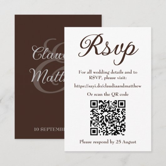 Espresso trouwwebsite RSVP met QR-code Kaartje (Voorkant / Achterkant)