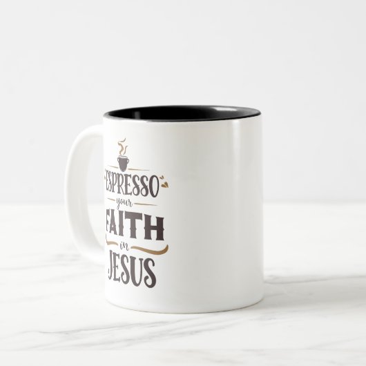Espresso Uw Geloof in Jezus Religieus Gezegde Tweekleurige Koffiemok (Voorkant links)