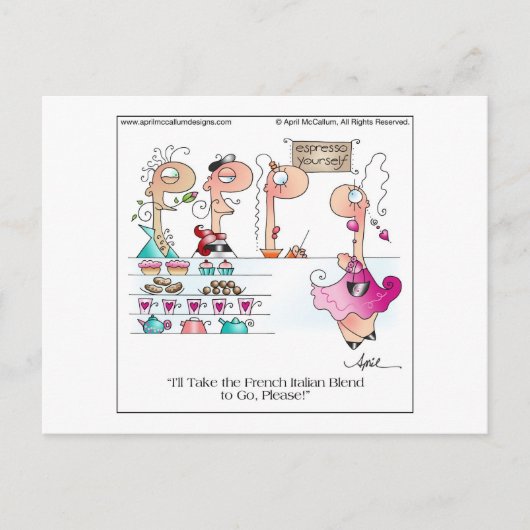 ESPRESSO UZELF! Cartoon Briefkaart (Voorkant)