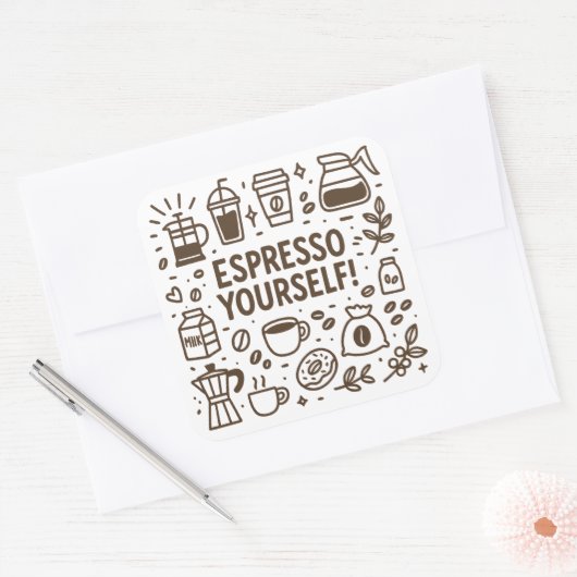 Espresso uzelf! vierkante sticker (Envelop)