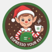 Espresso voor je elf ronde sticker (Voorkant)