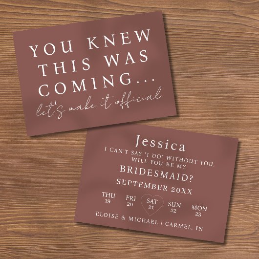 Espresso Will You Be My Bridesmaid Proposal Card Kaart