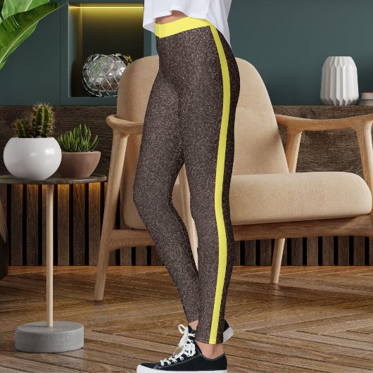 Espresso Yellow Sparkles Glitter Pattern Stripes  Leggings