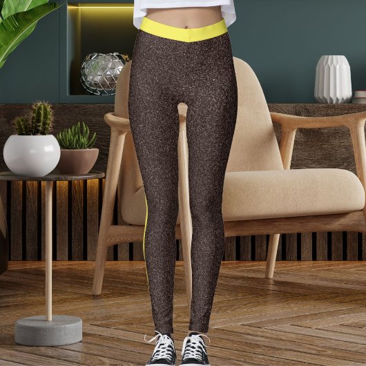 Espresso Yellow Sparkles Glitter Pattern Stripes  Leggings