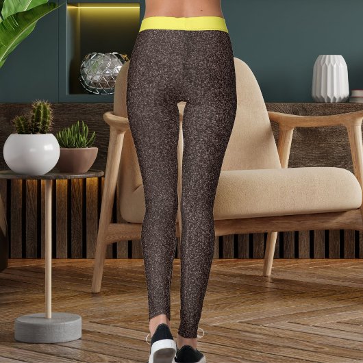 Espresso Yellow Sparkles Glitter Pattern Stripes  Leggings