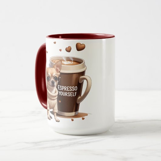 Espresso Yourself – Coffee Chihuahua Edition Mok (Voorkant links)