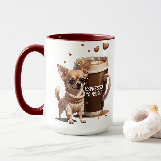 Espresso Yourself – Coffee Chihuahua Edition Mok (Met donut)