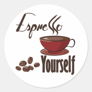 Espresso Yourself Coffee Pun Express uzelf Ronde Sticker