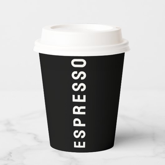 Espresso Zwart & Wit Professionele Coffeshop Papieren Bekers (Voorkant)