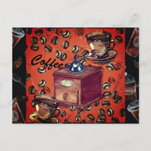 Espressobonen  koffiemolen briefkaart (Voorkant)