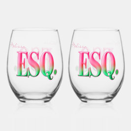 ESQ met monogram. Roze en groene ombre steelloze w Wijnglas Zonder Voet