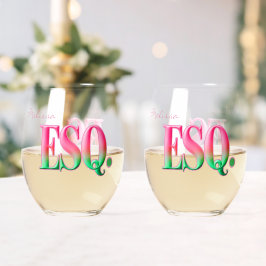 ESQ met monogram. Roze en groene ombre steelloze w Wijnglas Zonder Voet