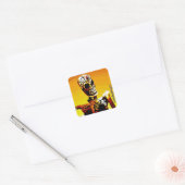 Esqueleto con Fuego Vierkante Sticker (Envelop)