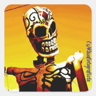 Esqueleto con Fuego Vierkante Sticker