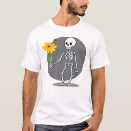 Esqueleto divertido com sua flor amarela t-shirt