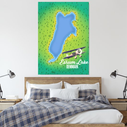 Esrum Lake Denmark reiskaart Canvas Afdruk (Insitu (Slaapkamer))