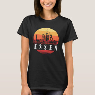 Essen skyline zonsondergang in retro stijl t-shirt