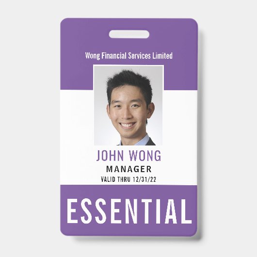 Essential Business Logo Employee Photo Badge (Front)