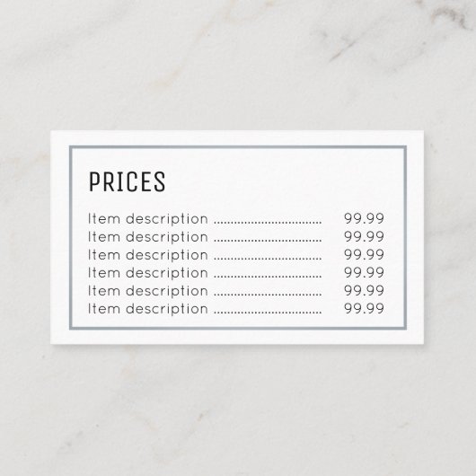 "Essential" Chef Price-kaarten Visitekaartje (Achterkant)