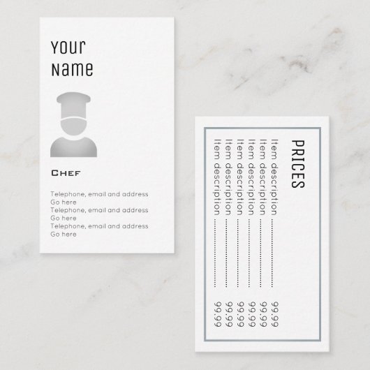"Essential" Chef Price-kaarten Visitekaartje (Voorkant / Achterkant)