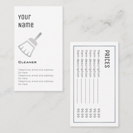 "Essential" Cleaner Price Cards Visitekaartje (Voorkant / Achterkant)