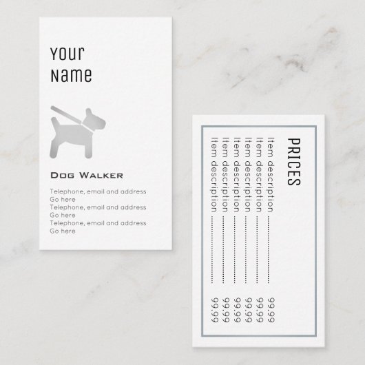 "Essential" Dog Walker Price Cards Visitekaartje (Voorkant / Achterkant)
