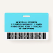 Essential Employee ID Photo, Bar Code, Logo, Name Badge (Achterkant)