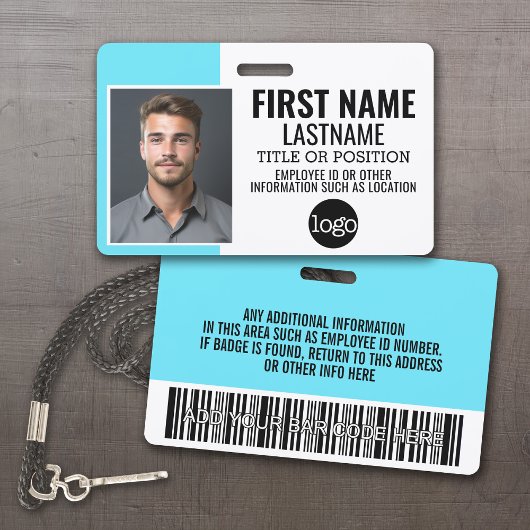 Essential Employee ID Photo, Bar Code, Logo, Name Badge