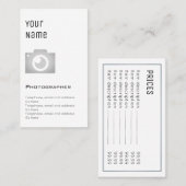 "Essential" fotograaf Prijskaarten Visitekaartje (Voorkant / Achterkant)