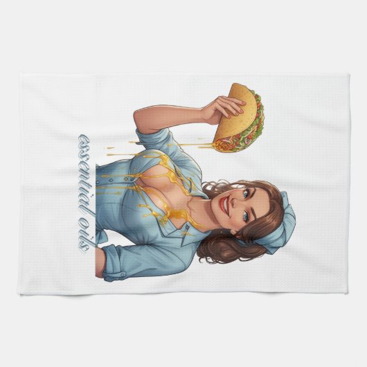 Essential Oils Funny Taco Illustration | Girly Theedoek (Horizontaal)