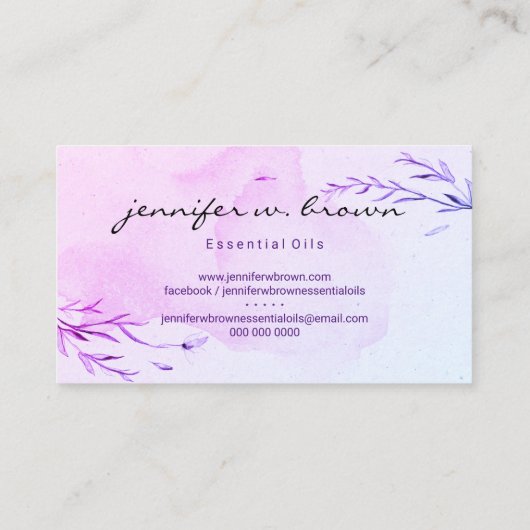 Essential Oils paarse waterverf flower-olie Visitekaartje (Achterkant)