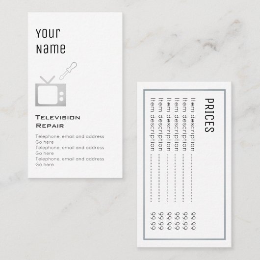 "Essential" televisiereparingskaarten Visitekaartje (Voorkant / Achterkant)