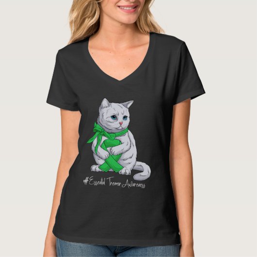 Essential Tremor Awareness Month Green Ribbon Cat T-shirt (Voorkant)