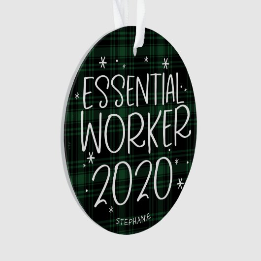 Essential Worker 2020 Covid Christmas Green Plaid Ornament (voorkant)