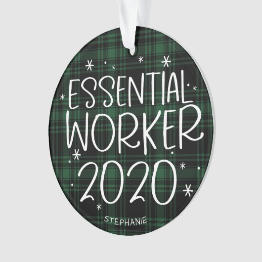 Essential Worker 2020 Covid Christmas Green Plaid Ornament (voorkant)