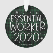 Essential Worker 2020 Covid Christmas Green Plaid Ornament (voorkant)