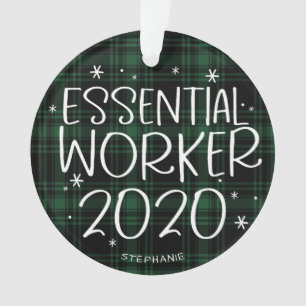 Essential Worker 2020 Covid KerstGreen Pset Ornament