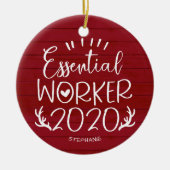 Essential Worker 2020 Covid-kerstrood hout Keramisch Ornament (Voorkant)
