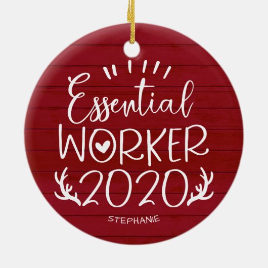 Essential Worker 2020 Covid-kerstrood hout Keramisch Ornament (Achterkant)