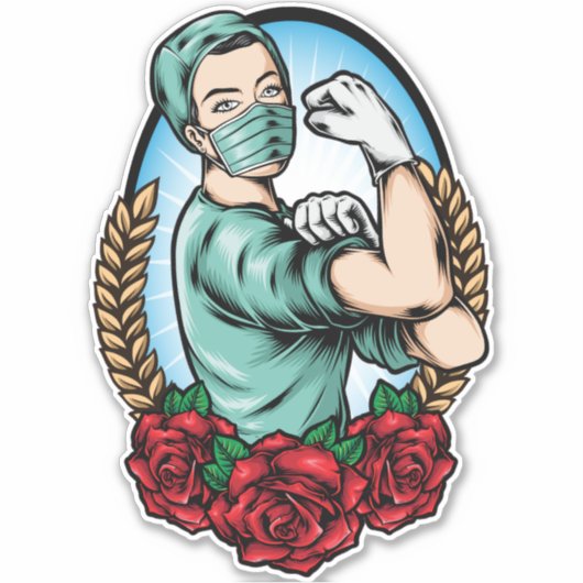 Essential Worker Hero Sterke Caring Nurse Sticker (Voorkant)
