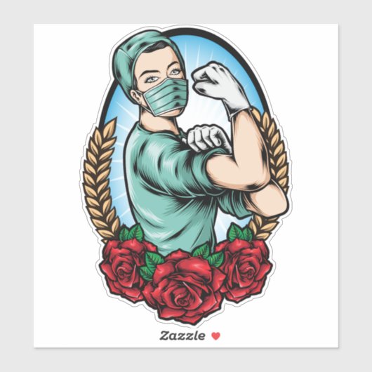 Essential Worker Hero Sterke Caring Nurse Sticker (Vel)