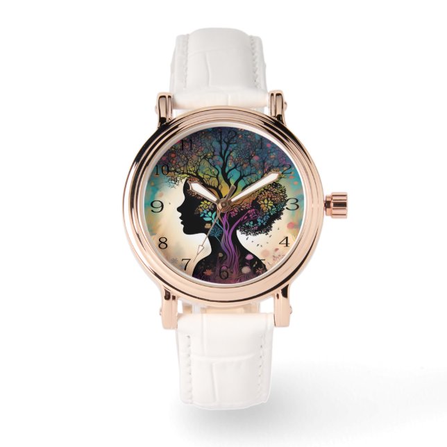 **"Essentie van de Aarde: Abstracte Vrouwe Moeder  Horloge (Voorkant)