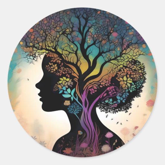 **"Essentie van de Aarde: Abstracte Vrouwe Moeder  Ronde Sticker (Voorkant)