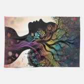 **"Essentie van de Aarde: Abstracte Vrouwe Moeder Theedoek (Horizontaal)