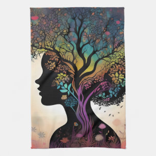 **"Essentie van de Aarde: Abstracte Vrouwe Moeder  Theedoek