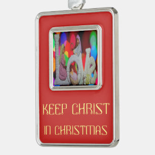 Essentie van Kerstmis met liefde voor de kerststal Verzilverd Omlijst Ornament