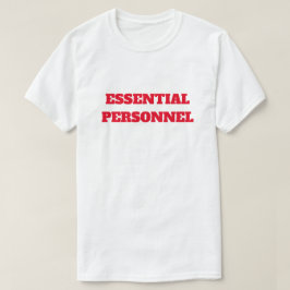 Essentieel personeel in zwarte rode tekst t-shirt