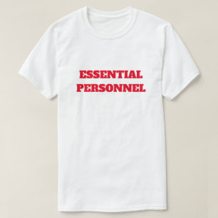 Essentieel personeel in zwarte rode tekst t-shirt