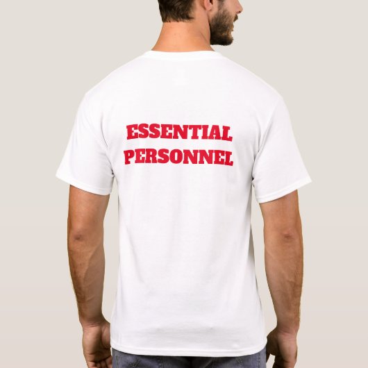 Essentieel personeel in zwarte rode tekst t-shirt (Achterkant)